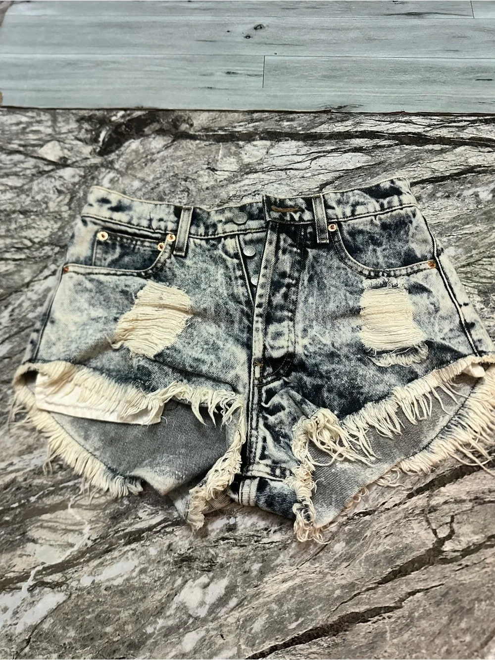 The Laundry Room Acid-Wash Distressed Jean Shorts - Black, White